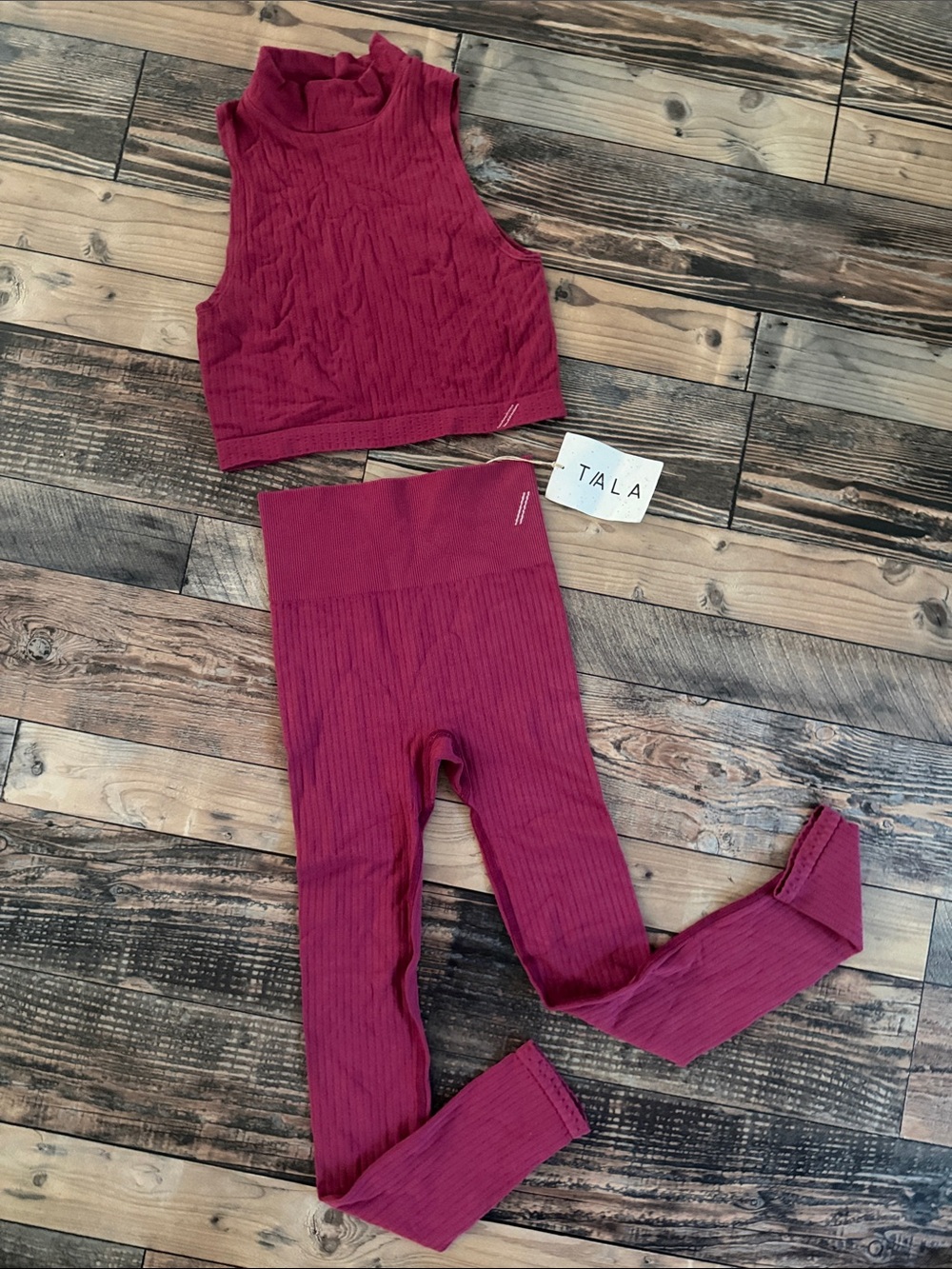 Tala loungewear ribbed set in cranberry color size XS